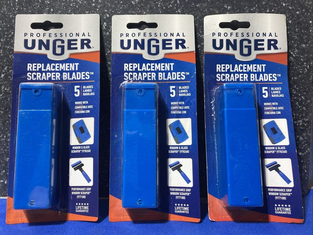 3 PK Unger Professional Replacement Window & Glass Scraper Blades 4" (15 Blades)